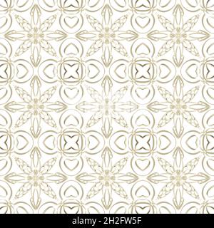 Motif floral géométrique abstrait sans couture de couleur dorée avec forme symétrique se répétant horizontalement et verticalement. Pour le design de mode Banque D'Images