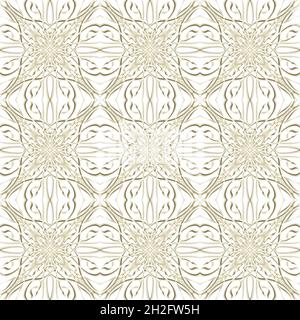 Motif floral géométrique abstrait sans couture de couleur dorée avec forme symétrique se répétant horizontalement et verticalement. Pour le design de mode Banque D'Images