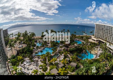 Panoramique aérien panoramique Ka'anapali beach vista, Maui, Hawaï Banque D'Images