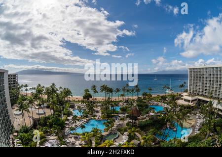 Panoramique aérien panoramique Ka'anapali beach vista, Maui, Hawaï Banque D'Images