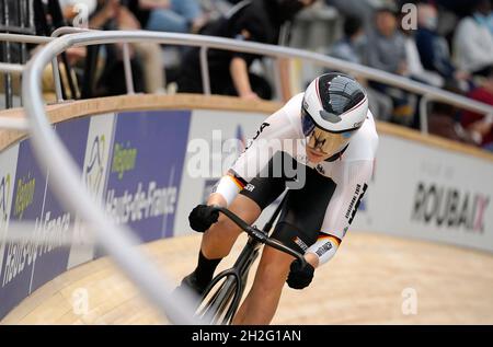 Roubaix, France, 21 octobre 2021, Lea Sophie Friedrich d'Allemagne dans qualification Womens Sprint lors des Championnats du monde de piste UCI 2021 le 21 octobre 2021 au Vélodrome Jean Stablinksi à Roubaix, France crédit: SCS/Soenar Chamid/AFLO/Alay Live News Banque D'Images