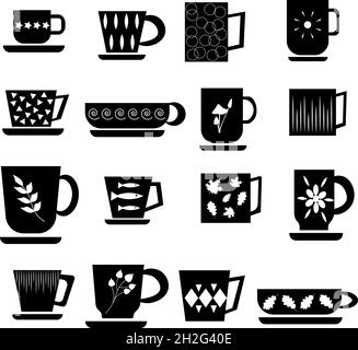 Ensemble de mugs noirs et blancs à motif simple.Illustration vectorielle isolée sur fond blanc. Illustration de Vecteur