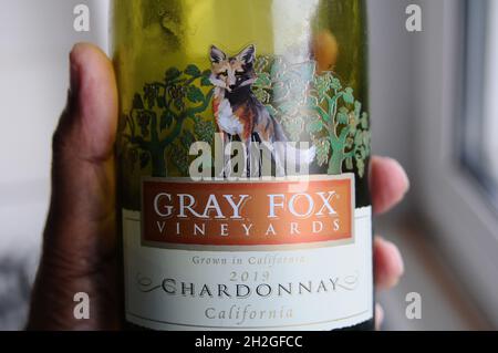 Kastrup/Copenhagen/Denmark./14 octobre 2021/ Chardooney 2019 vin provenant de vignobles de renard gris de Californie aux états-unis .(Photo..Francis Joseph Dean/Dean Pictures) Banque D'Images