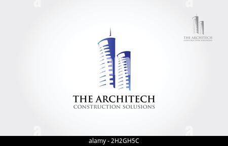 L'architecte Solutions de construction Vector logo créatif construction de bâtiment, logo de maison pour votre entreprise, logo de gratte-ciel, bureaux. Illustration de Vecteur