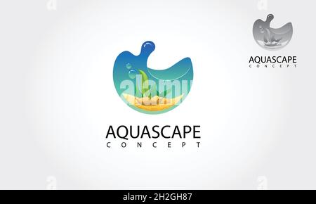 Modèle de logo AquaScape Vector.Concept d'illustration de l'aquarium naturel. Illustration de Vecteur