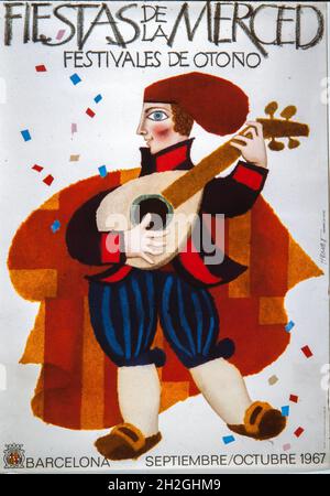 Cartel de Enric Huguet, Fiestas de la Merced, Festivales de Otoño.Barcelona septiembre/octubre 1967'.Colección privada. Banque D'Images