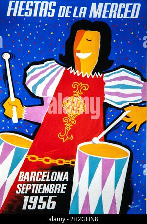 Cartel de Jordi Pla Domènech, Fiestas de la Merced.Barcelone, septiembre 1956'.Colección privada. Banque D'Images