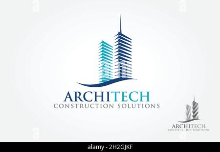 Modèle de logo Vector ArchiTECH Construction Solutions.Idée de construction d'architecte. Illustration de Vecteur