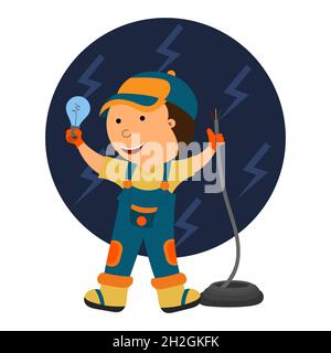 dessin animé illustration d'un électricien, vecteur isolé sur un fond blanc Illustration de Vecteur