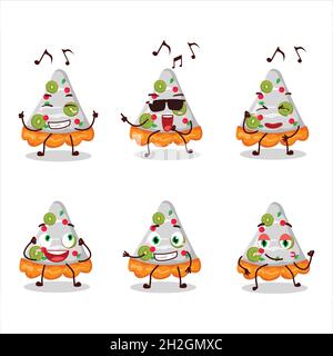Une image d'une tranche de danseur de fruits de la tarte personnage de dessin animé appréciant la musique.Illustration vectorielle Illustration de Vecteur