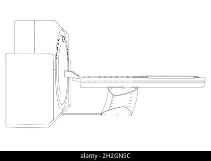 Contour d'un tomographe médical à partir de lignes noires isolées sur fond blanc.Vue latérale.Illustration vectorielle Illustration de Vecteur
