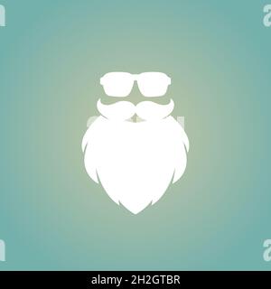 Affiche Secret Santa.Silhouette du visage Claus avec des lunettes de soleil à barbe et taille basse sur fond bleu poudré.Étiquette pour fête ou carte de vœux.Vecteur plat Illustration de Vecteur