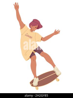 Girl Ride on Skateboard Summer loisirs ACTIVITE Vector. Illustration de Vecteur