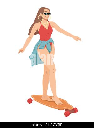 Girl Ride on Skateboard Summer loisirs ACTIVITE Vector. Illustration de Vecteur