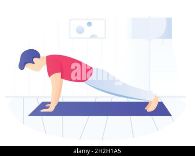 Homme faisant de l'exercice de planche.Entraînement de base, entraînement à la maison, vue latérale. Illustration de Vecteur