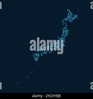 Abstrait pointillé demi-ton avec effet étoilé sur fond bleu foncé avec carte du Japon.Sphère et structure de la technologie numérique en pointillés. Vecteur i Illustration de Vecteur