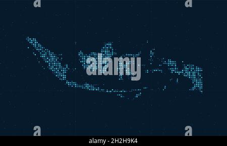 Abstrait pointillé Halftone avec effet étoilé sur fond bleu foncé avec carte de l'Indonésie.Sphère et structure de la technologie numérique en pointillés. vect Illustration de Vecteur