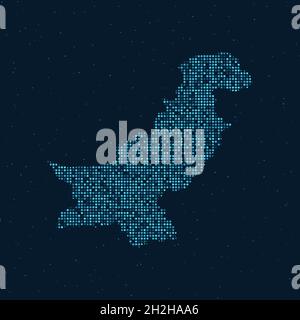 Abstrait pointillé demi-ton avec effet étoilé sur fond bleu foncé avec carte du Pakistan.Sphère et structure de la technologie numérique en pointillés. vecto Illustration de Vecteur