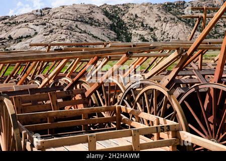 Les chariots à main étaient un moyen de transport pour les pionniers mormon qui traversaient les plaines vers l'Utah dans les années 1800. Banque D'Images