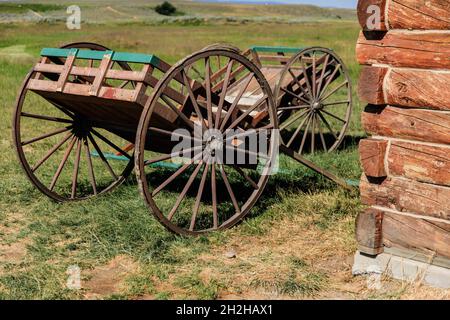 Les chariots à main étaient un moyen de transport pour les pionniers mormon qui traversaient les plaines vers l'Utah dans les années 1800. Banque D'Images