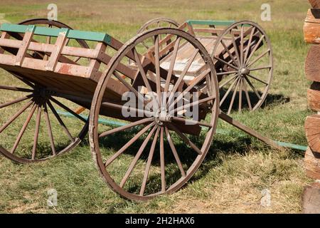 Les chariots à main étaient un moyen de transport pour les pionniers mormon qui traversaient les plaines vers l'Utah dans les années 1800. Banque D'Images