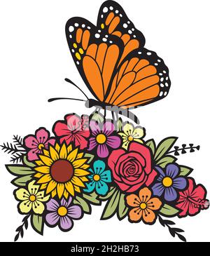 Illustration vectorielle de couleur papillon et fleurs Illustration de Vecteur