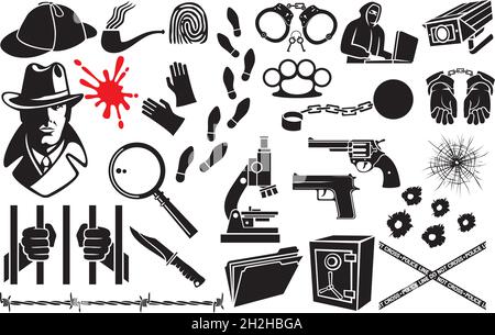 Les icônes détectives définissent l'illustration vectorielle Illustration de Vecteur