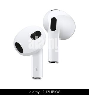Antalya, Turquie - 22 octobre 2021 : nouveaux écouteurs sans fil Apple Airpods de 3e génération Illustration de Vecteur