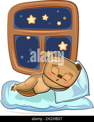 Bebe Bear Dort Dans Le Lit Rever Nuit Et Etoiles Illustration Pour Enfants Un Joli Petit Animal S Est Endormi Image De Style Dessin Anime Isole Sur Bac Blanc Image Vectorielle Stock