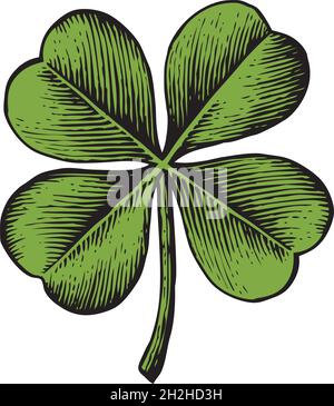 Trèfle à quatre feuilles - illustration vectorielle gravée vintage Illustration de Vecteur