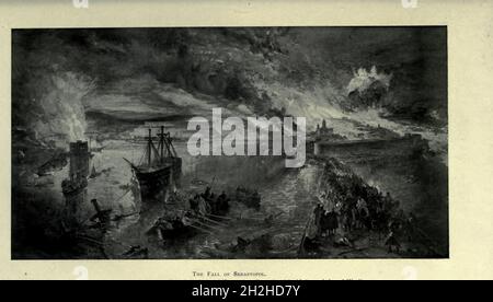 La chute de Sebastopol du livre « l'autobiographie de William Simpson, R. I. (Crimean Simpson) » de Simpson, William, 1823-1899; Eyre-Todd, George, 1862-1937 publié à Londres par T. F. Unwin en 1903. William Simpson était un artiste écossais, un artiste de guerre et un correspondant de guerre. La guerre de Crimée était un conflit militaire qui a eu lieu d'octobre 1853 à février 1856, au cours duquel la Russie a perdu à cause d'une alliance entre la France, l'Empire ottoman, le Royaume-Uni et la Sardaigne. La cause immédiate de la guerre concernait les droits des minorités chrétiennes en Palestine, qui faisait partie de l'Empire ottoman. Banque D'Images