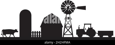 Illustration vectorielle de silhouette de paysage agricole Illustration de Vecteur