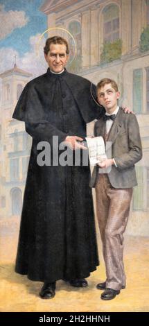 ROME, ITALIE - 31 AOÛT 2021 : la peinture de Saint-Don Bosco et Dominic Savio dans l'église Chiesa del Sacro Cuore di Gesù de Paolo Giovanni Crida Banque D'Images