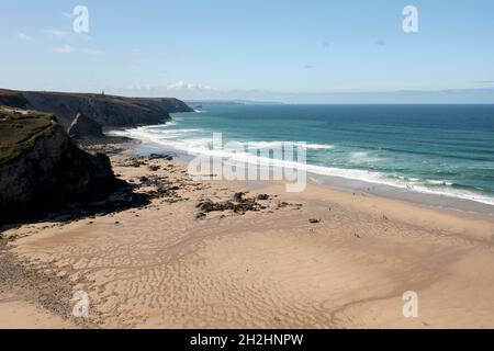 Image aérienne de la plage de Porthtowa sur la côte nord de Cornwall Banque D'Images