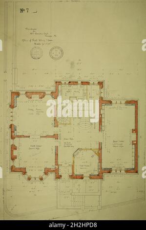 Résidence William Borden, Chicago, Illinois, Plan du premier étage, 1886. Banque D'Images