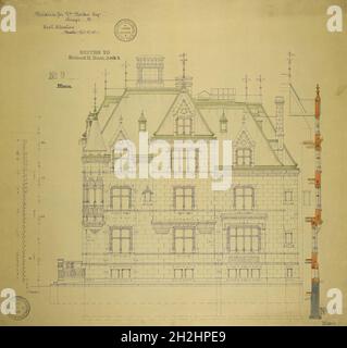 William Borden Residence, Chicago, Illinois, East Elevation, 1886. Banque D'Images