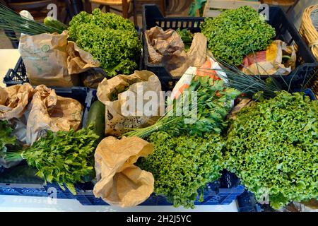 Chateauneuf-sur-Loire (centre-nord de la France): Paniers de légumes de l'agriculture communautaire "AMAP" remis à la "Maison de la Tra Banque D'Images