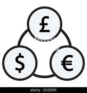 Diagramme circulaire du change de devises entre le dollar américain, l'euro et la livre Illustration de Vecteur