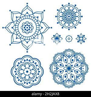 Ensemble de fleurs et de mandala scandinave à motif vectoriel, décorations florales rétro inspirées par des motifs de dentelle et de broderie Illustration de Vecteur