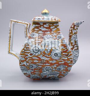 Rare Antique Ashworth Ironstone Teapot dans le motif orange Bandana de Mason.Anglais Transferware Banque D'Images