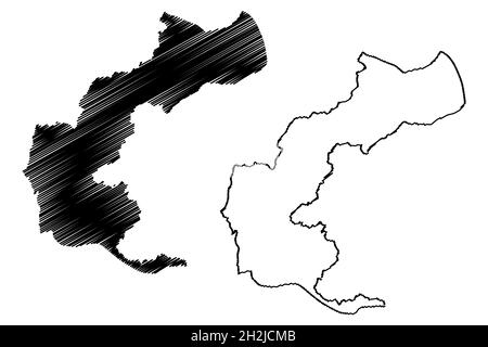 District de Muzaffarabad (territoire de l'Union du Jammu-et-Cachemire, République de l'Inde, République islamique du Pakistan) carte illustration vectorielle, scribble sketch Mu Illustration de Vecteur