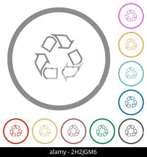 Recyclage des icônes de couleur plate dans des contours ronds sur fond blanc Illustration de Vecteur