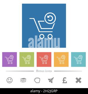 Annuler le contour du chariot des icônes blanches plates sur fond carré.6 icônes bonus incluses. Illustration de Vecteur