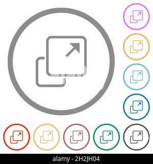 Etendre le contour de l'élément icônes de couleur plate dans des contours ronds sur fond blanc Illustration de Vecteur