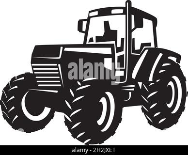 Illustration vectorielle d'une machine avec de grandes roues utilisées dans l'agriculture et l'activité agricole en noir et blanc Illustration de Vecteur