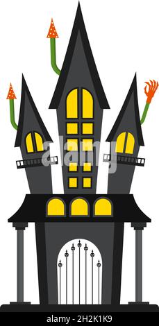 Château de vampire sur fond blanc.Affiche de fête d'Halloween. Illustration de Vecteur