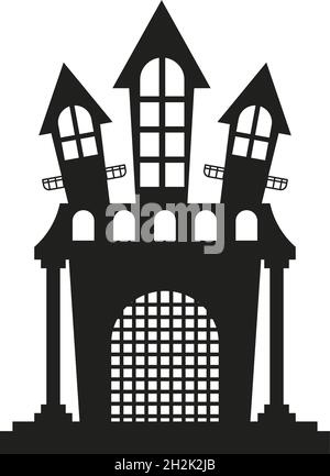 Silhouette noire d'un château vampire sur fond blanc Illustration de Vecteur