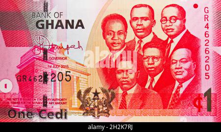 1 Cedi banknote, Banque du Ghana, la fragment de la loi de clôture montre les six grands, - six leaders de la Convention de la Côte d'Or unie (UGCC), la politique principale Banque D'Images