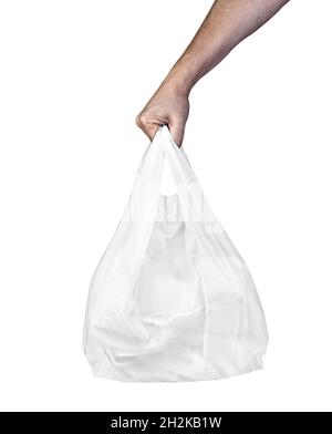 sac en plastique blanc shopping porter environnement de polluion Banque D'Images