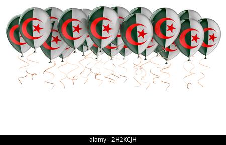 Ballons avec drapeau algérien, rendu 3D isolé sur fond blanc Banque D'Images